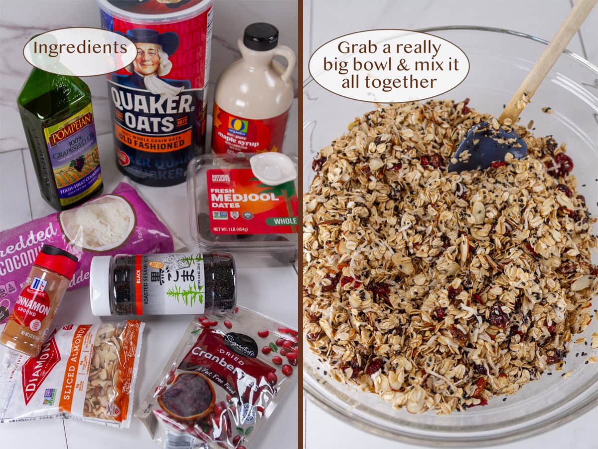 ingredients on left and everything mixed together on right.