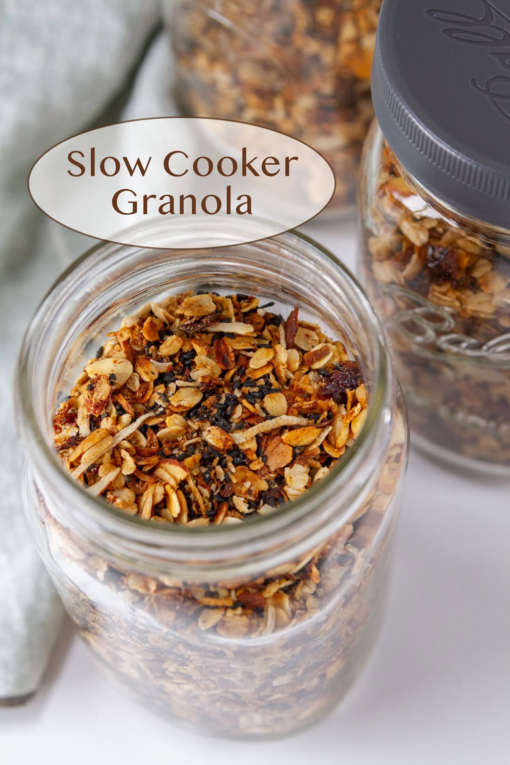 glass mason jars filled with granola.