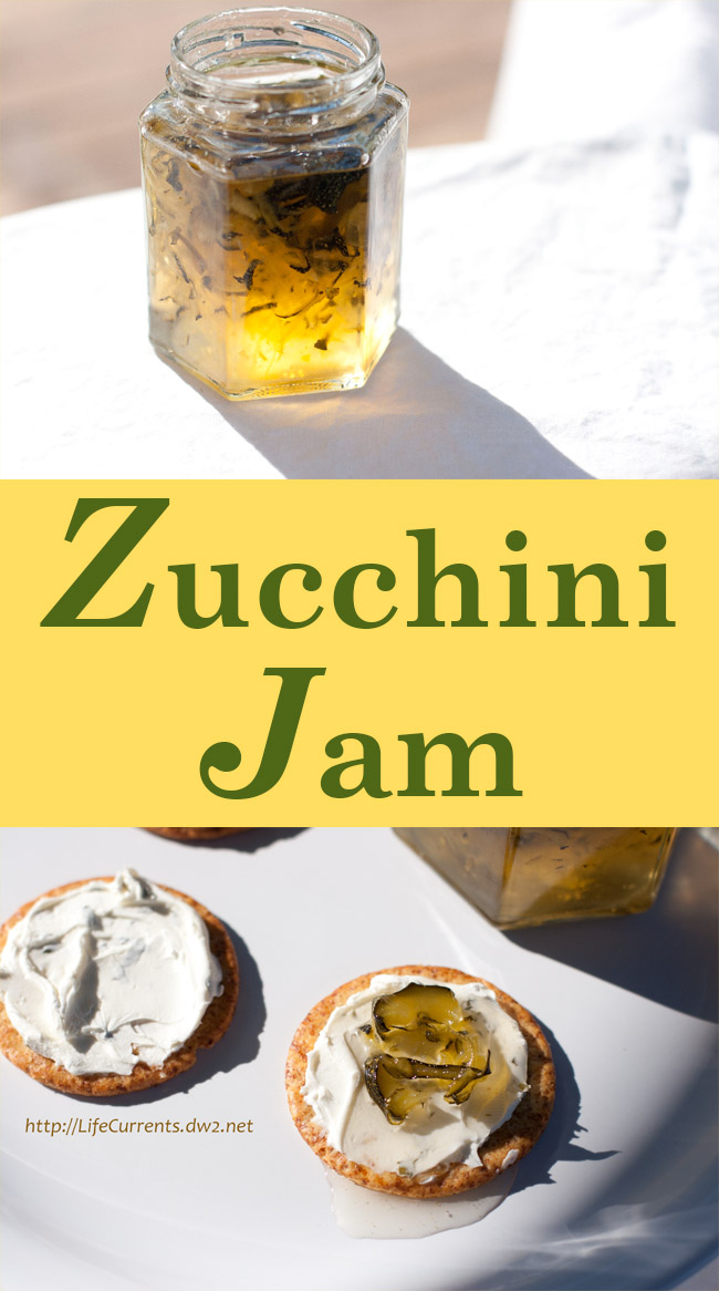 Zucchini Jam with a kick of Anaheim Chiles, this savory spread is part jam part pickle and all delicious! Serve it on crackers with cream cheese for a fun finger food appetizer. Or, spread it on a sandwich. long pin