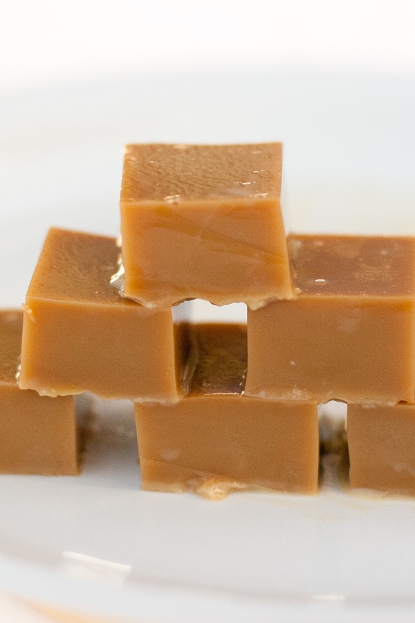 tower of coffee squares stacked on top of each other.