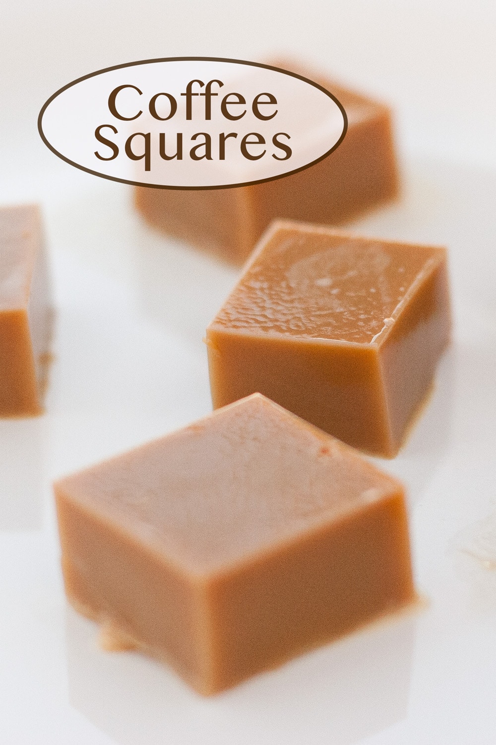 coffee gelatin squares on a white background.