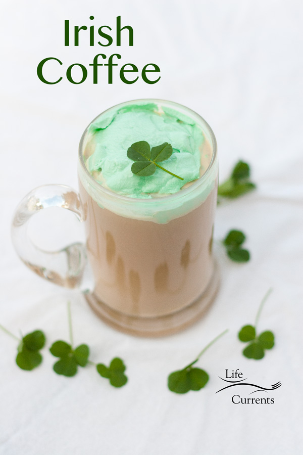 Kiss of the Irish Coffee with green whipped cream