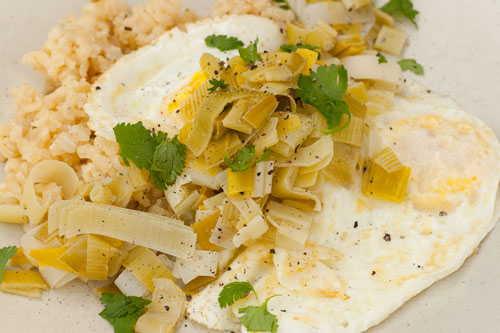 drunken leeks with eggs