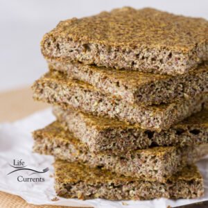 Gluten-Free Baking & Baked Goods with a recipe for flax seed bread and a stack of slices of the bread