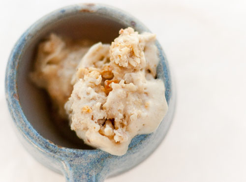 looking down into a mug of ice cream.