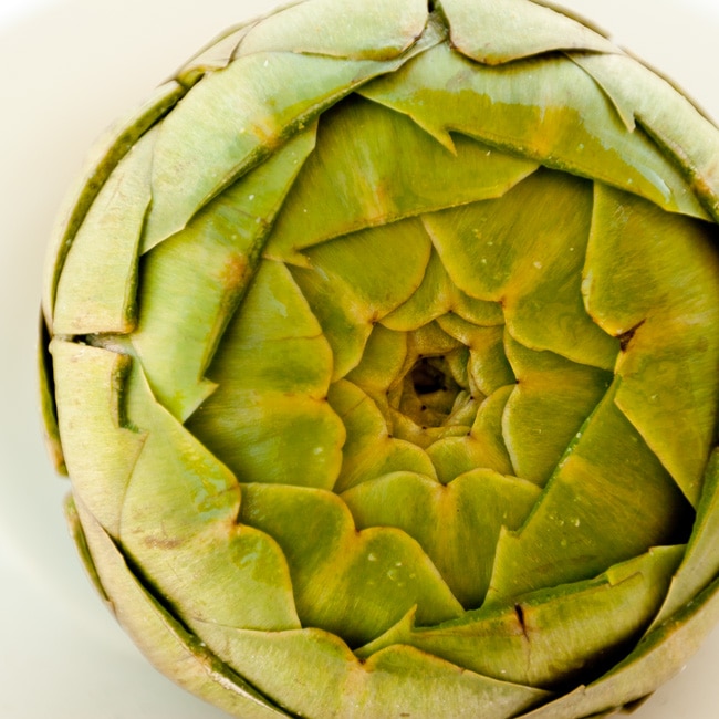a microwaved artichoke - it's darker when it's cooked.