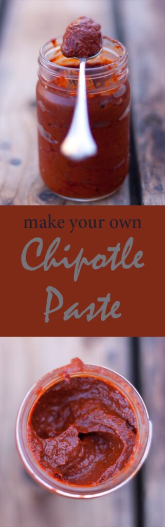 Chipotle Paste is more of a short cut, a tip, something to save you time and energy rather than a recipe. And, once you try it, I suspect that you'll never go back to using whole chipotles that you need to chop again! chipotle paste long pin with two images for Pinterest