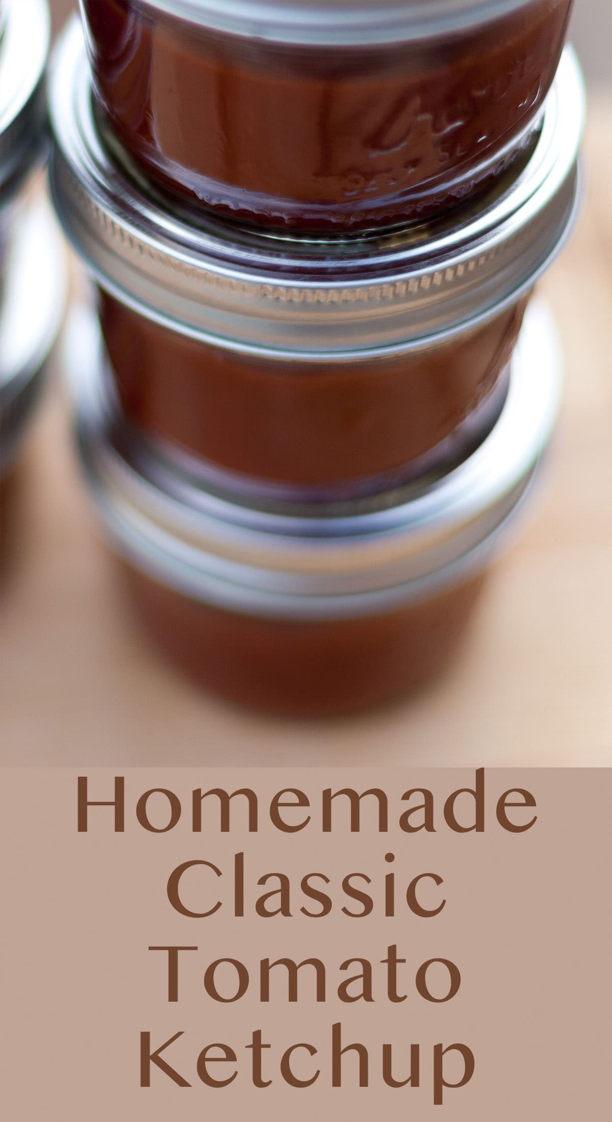 small jars of ketchup stacked up.