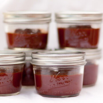 small jars of homemade ketchup.