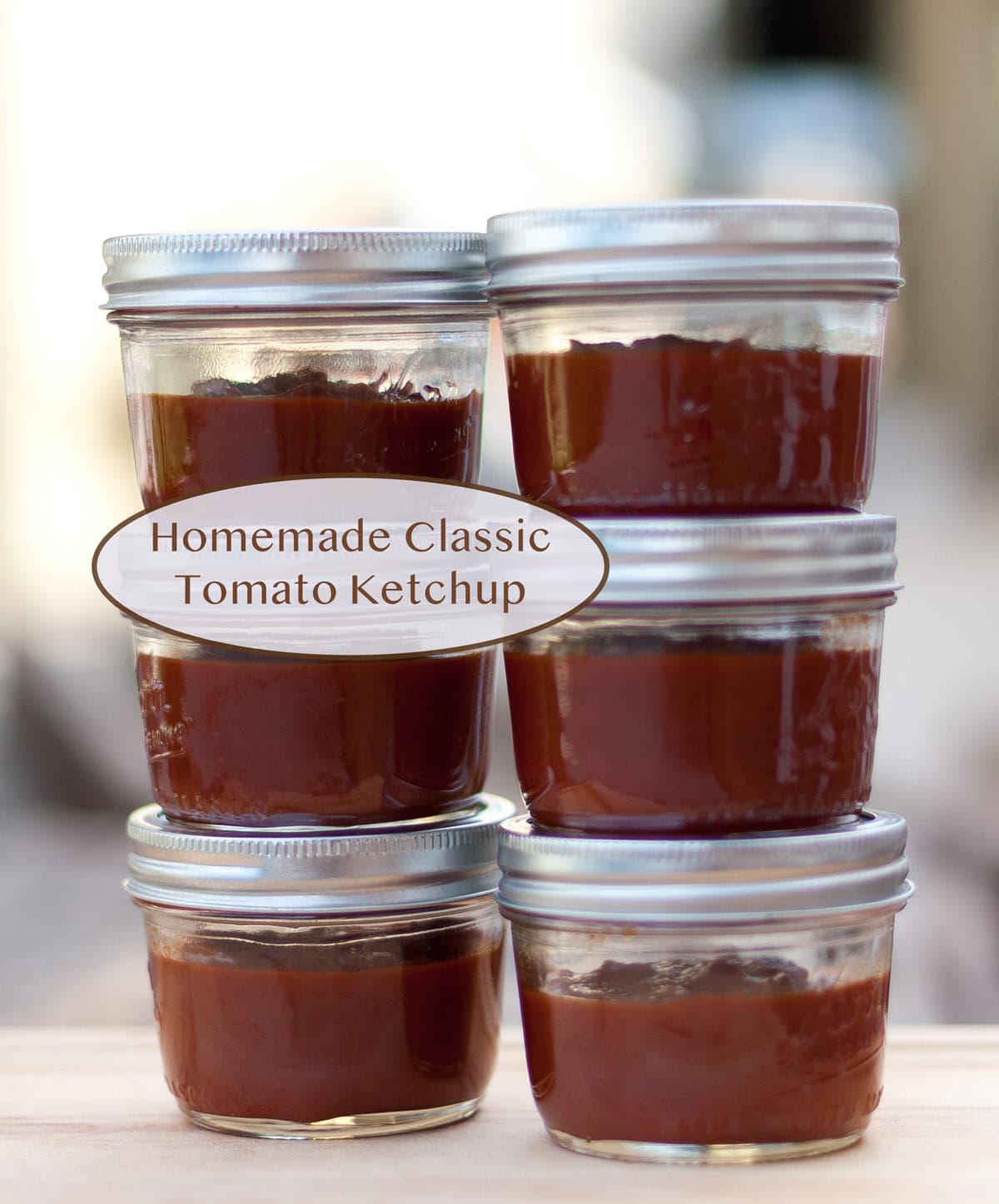 bottles of ketchup stacked up.