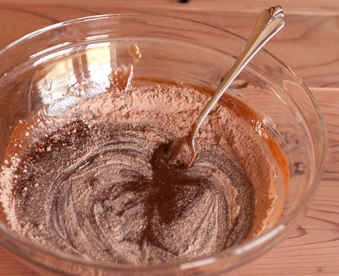 mixing the cookies with a fork instead of the stand mixer