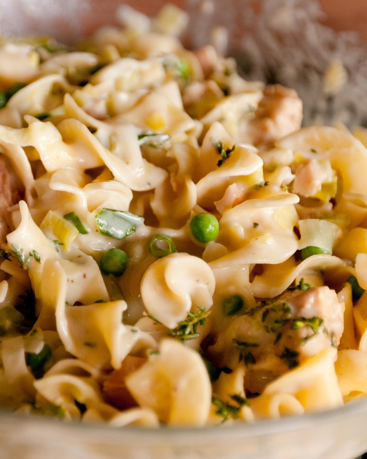 the casserole ingredients mixed together in a bowl.