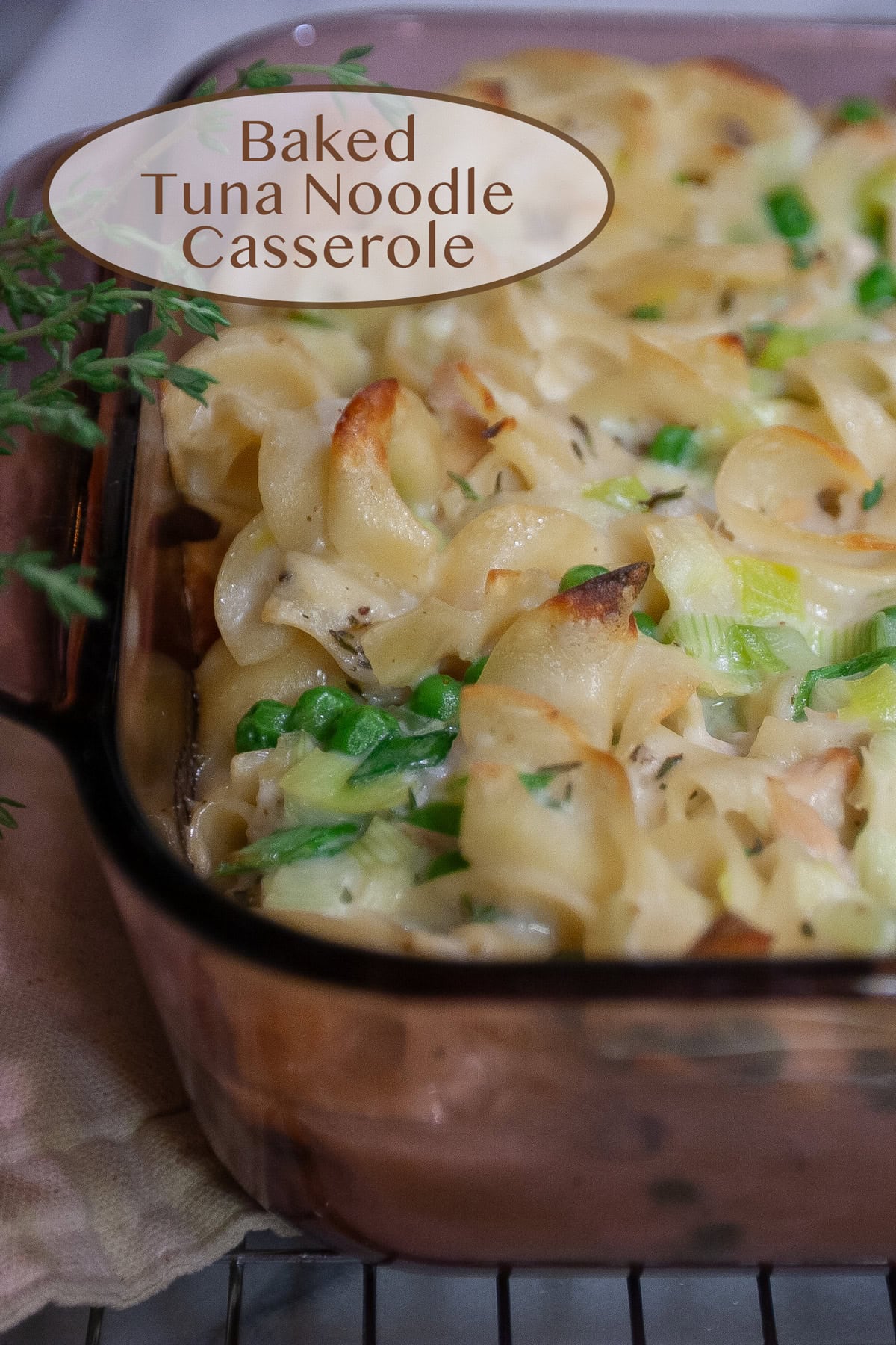 tuna noodle casserole in a baking dish.