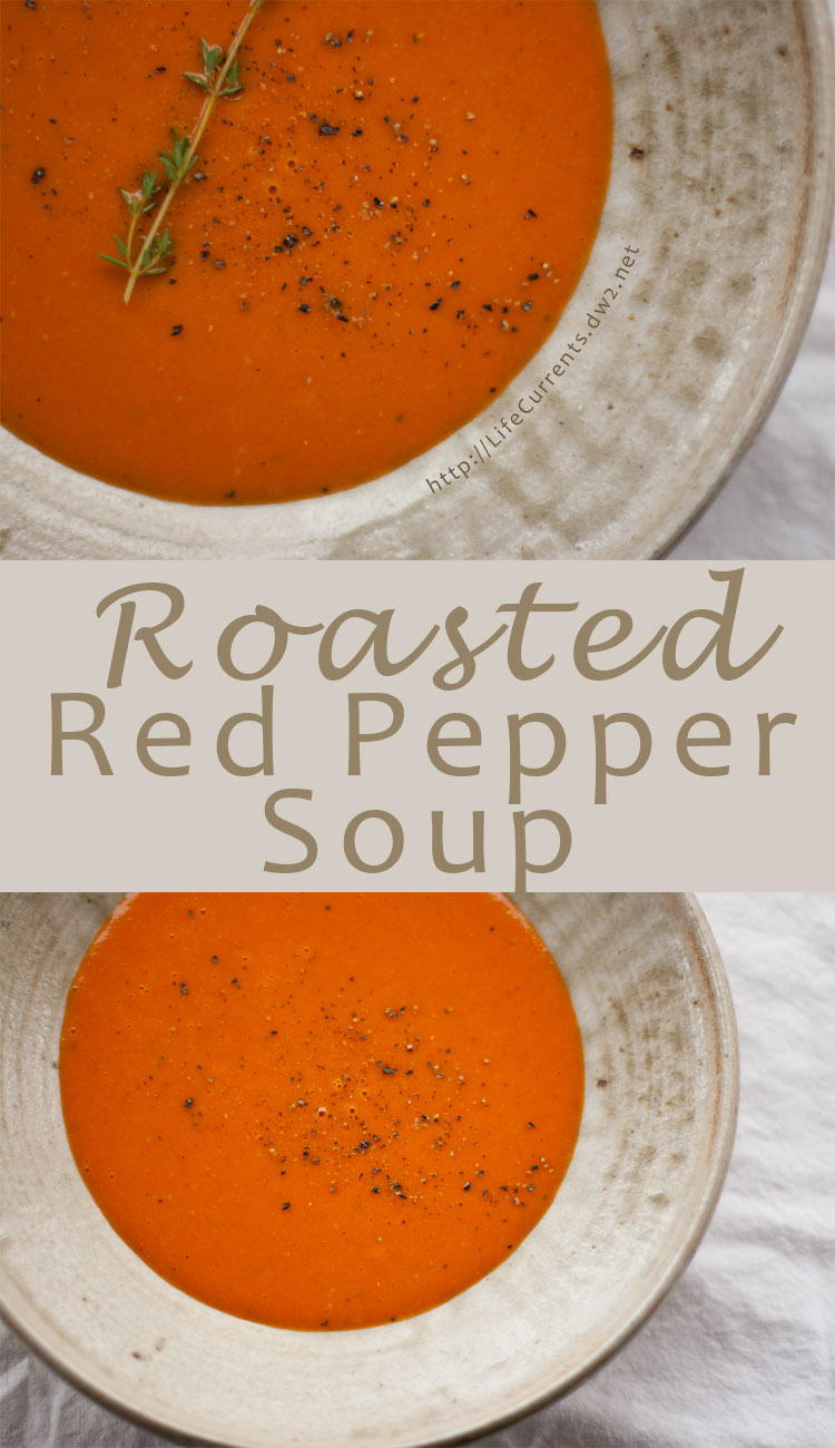Roasted Red Pepper Soup - A great tangy red pepper soup that we sometimes use as a pasta sauce, and I'm hoping it works as a substitute for tomato sauce in my red pepper lasagna