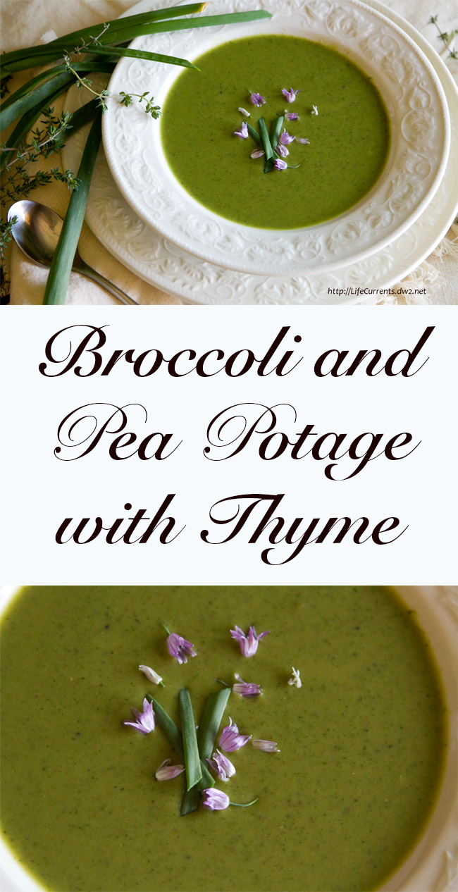 Broccoli and Pea Potage with Thyme by Life Currents https://lifecurrentsblog.com