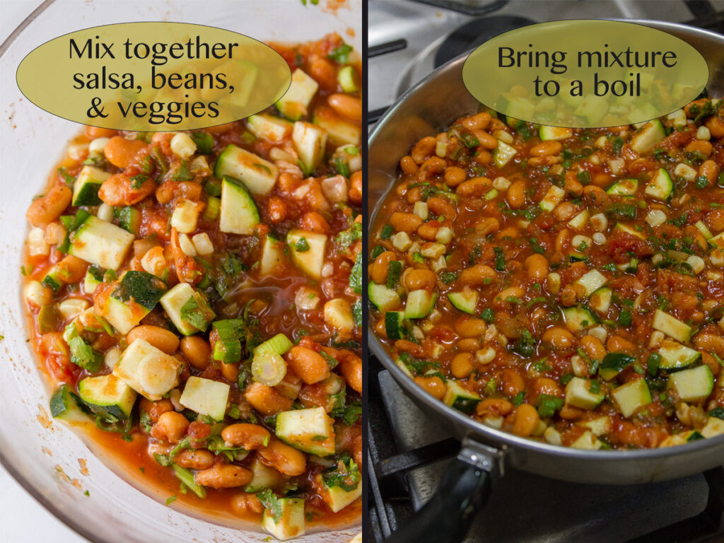 how to make this easy dinner: cook the veggies and beans