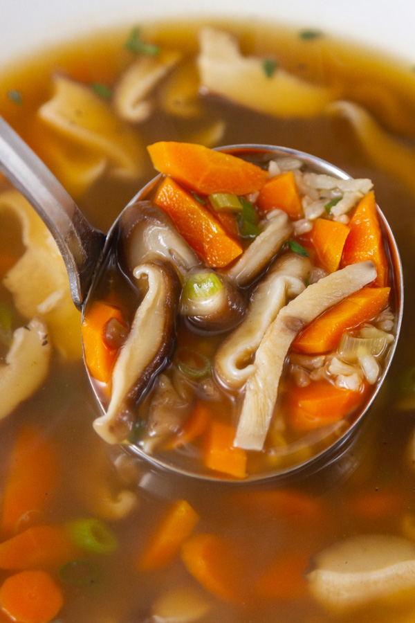 a ladle full of veggie soup