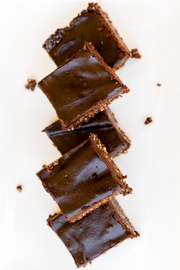 top down looking at 5 stacked chocolate bars.