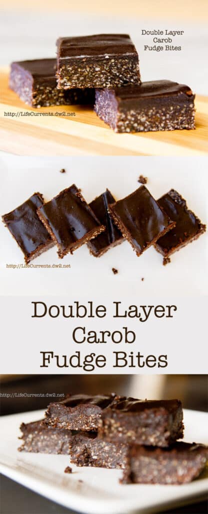 three images of carob dessert bars stacked, title in middle.