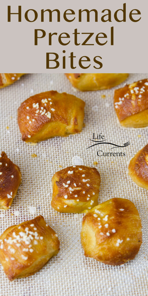 pretzels on a silicone baking mat with the title on image.
