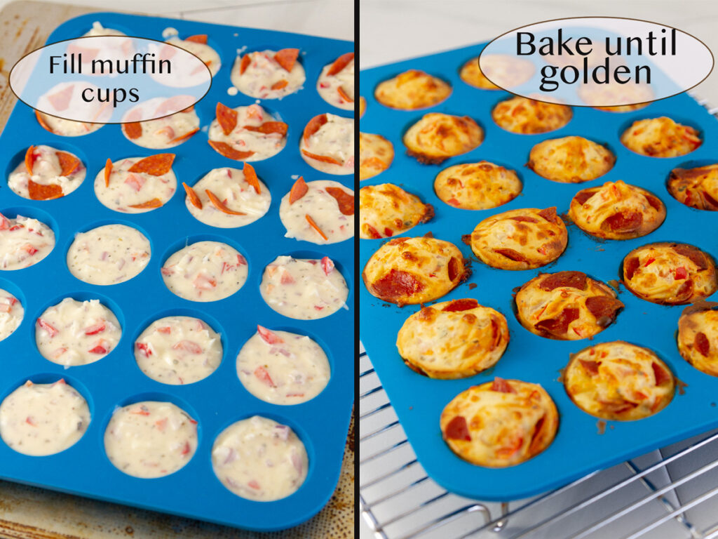 filling the muffn cups and baking them.