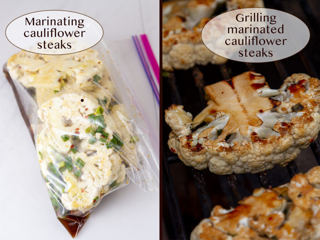 how to make cauliflower asada marinating and grilling the cauliflower.