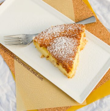 Custard Tart or 1-2-3 Tart Magically separates into a crust layer, custard, and cake. It's easy and really yummy! Life Currents http://lifecurrentsblog.com/ #dessert #custard #cake