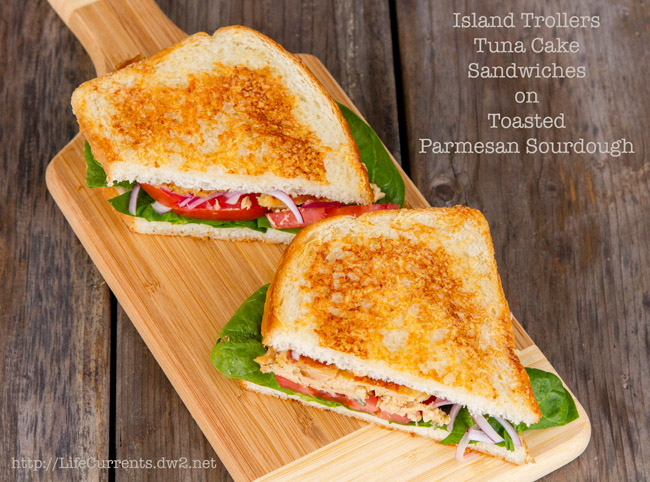 Island Trollers Tuna Cake Sandwiches on Toasted Parmesan Sourdough https://lifecurrentsblog.com #seafood #sustainable #tuna Island Trollers Tuna Cake Sandwiches on Toasted Parmesan Sourdough https://lifecurrentsblog.com #seafood #sustainable #tuna