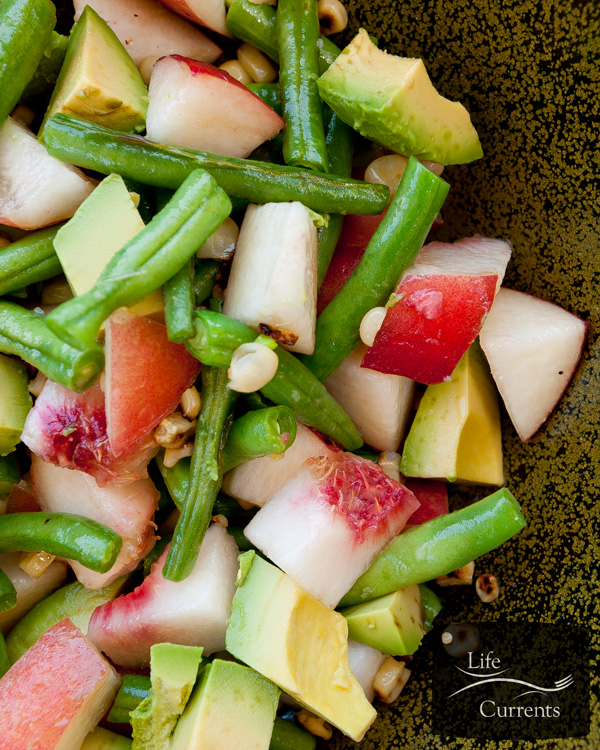 The Summer Salad - fresh peaches, grilled corn, sauteed green beans, and ripe avocado, all tossed together with a little salt. Summer perfection! The Summer Salad - fresh peaches, grilled corn, sauteed green beans, and ripe avocado, all tossed together with a little salt. Summer perfection!
