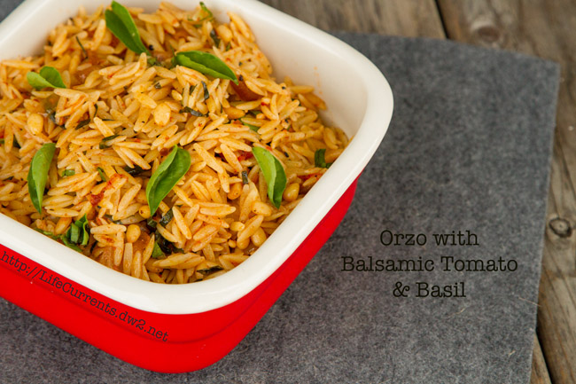 Orzo with Balsamic Tomatoes and Basil | Life Currents #sideDish #lunch #easy #vegan