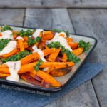 Sweet Potato Fries with Mac & Cheese Sauce and Chimichurri | Life Currents https://lifecurrentsblog.com