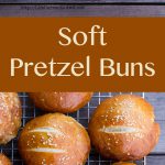 a collage of two images of bread rolls on wire racks.