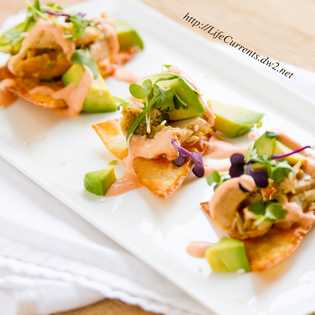 Island Jalapeno Albacore Tuna Poke on Baked Won Ton Wrappers by Life Currents Island Jalapeno Albacore Tuna Poke on Baked Won Ton Wrappers by Life Currents