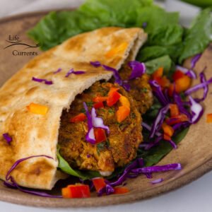 square crop, featured image for Southwestern Falafel in a pita with veggies