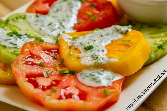 ranch dressing on tomatoes