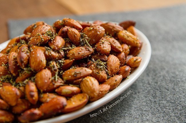 almonds with herbs on a plate