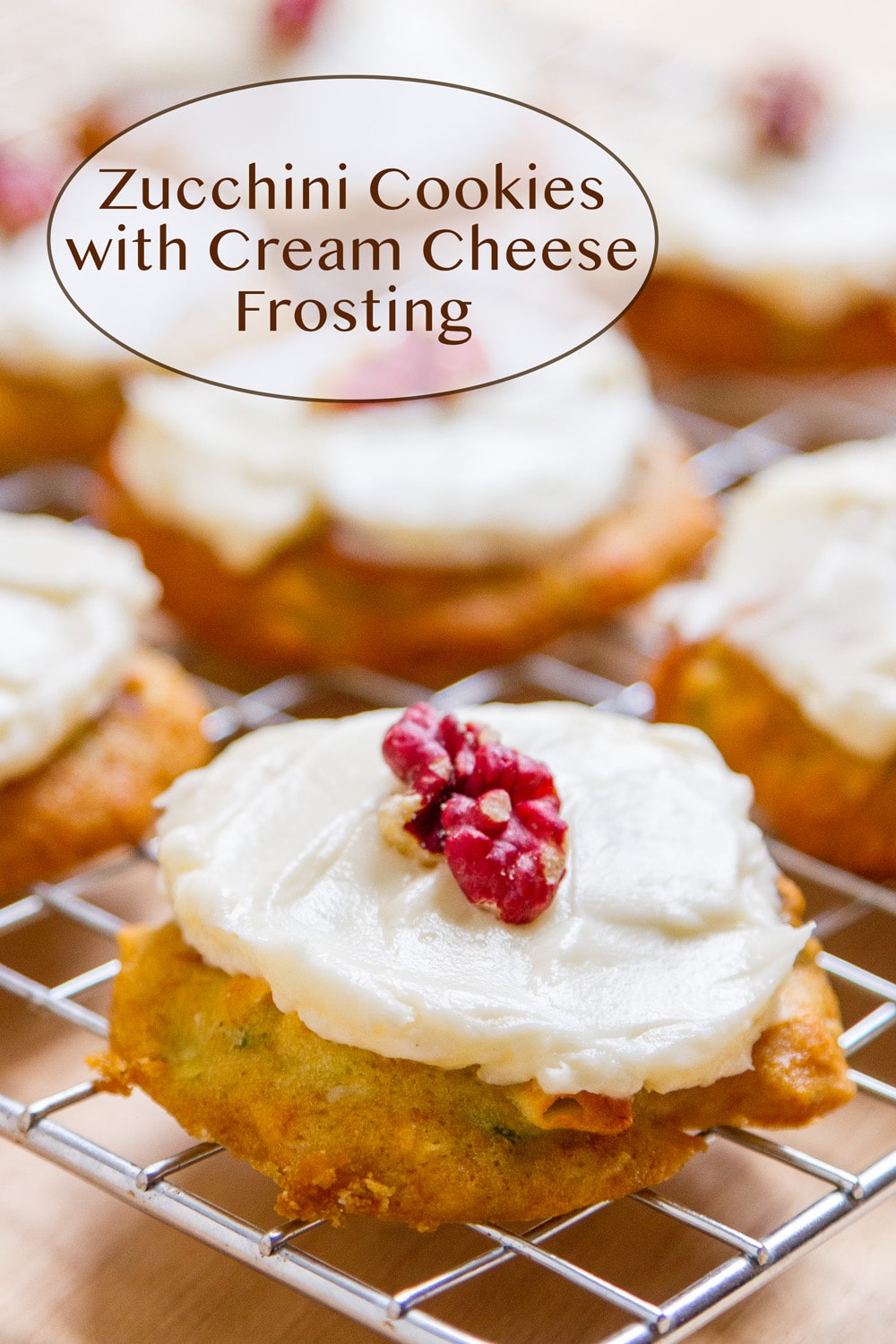 zucchini cookies on a wire cooling rack.