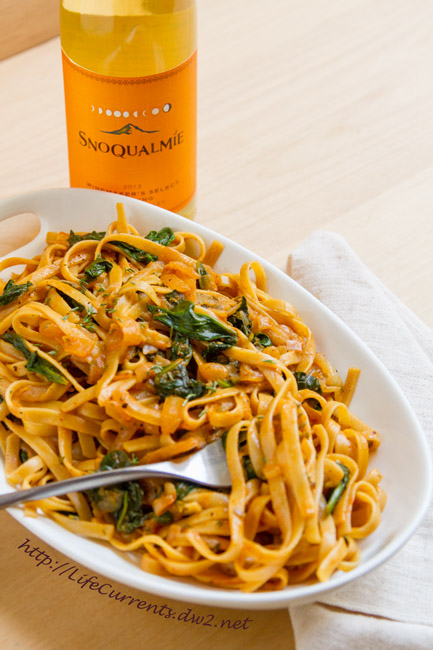 Pasta in White Wine Paprika Sauce is a great romantic dinner for you and your sweetie! And, finish the meal with a lovely glass of Snoqualamie Wine! https://lifecurrentsblog.com/ 