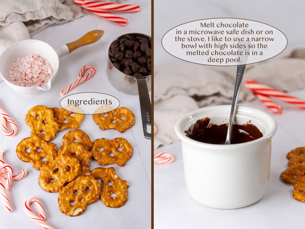 ingredients on left and a bowl to dip desserts in on right.