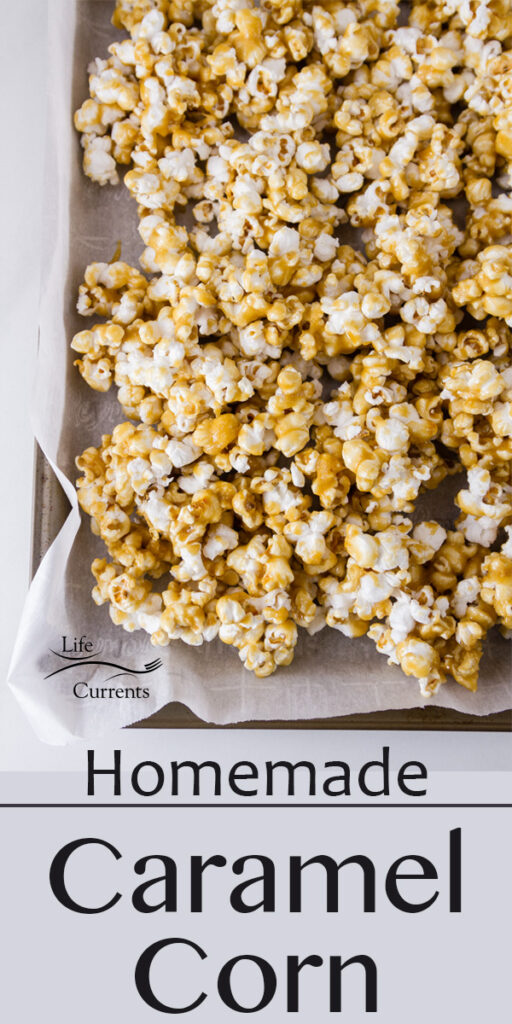 a rimmed baking sheet filled with Caramel Corn