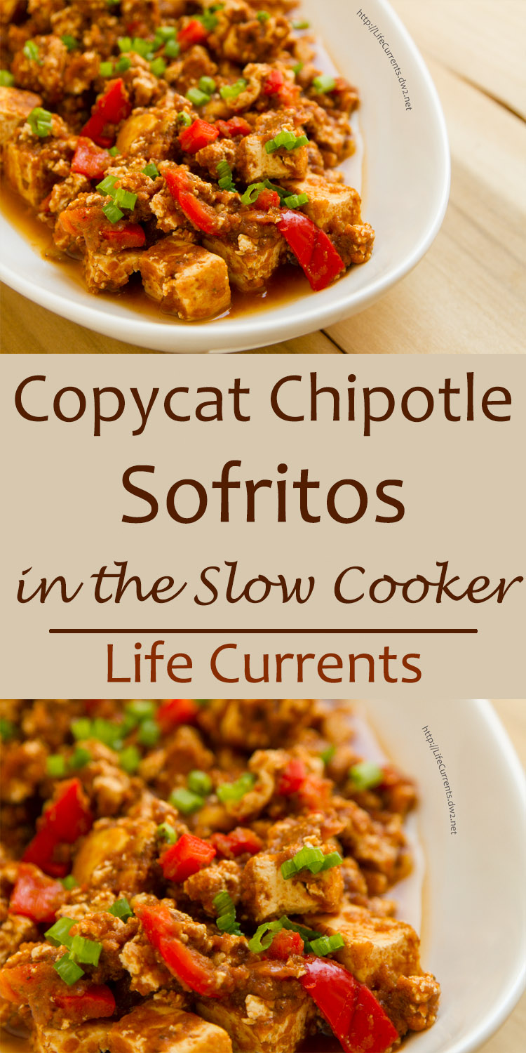Braised Tofu in a full flavored vegan sauce. I give you: Copycat Chipotle Sofritos in the Slow Cooker or crock pot. This one is a keeper!