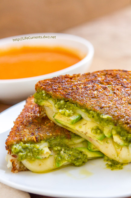 October is Tailgating Snacks Month 2016 - Three Cheese Pesto Avocado Grilled Cheese Sandwich