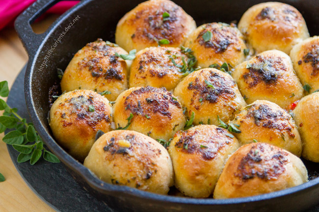 baked dough in a skillet.