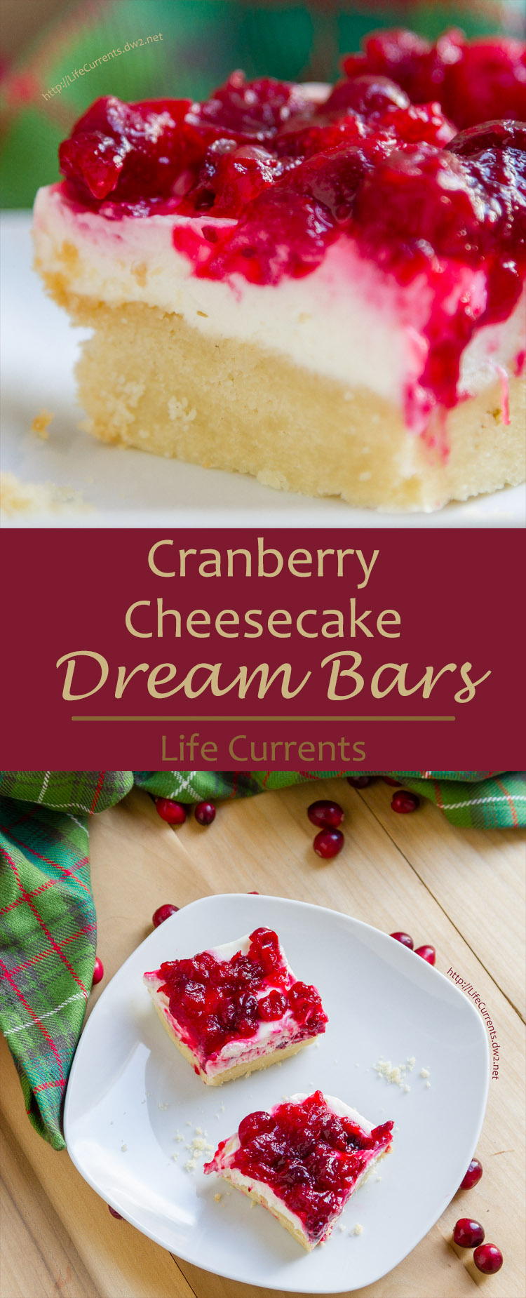 Cranberry Cheesecake Dream Bars with an Almond Shortbread Crust
