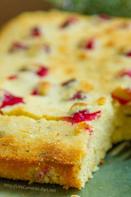 Cranberry Rosemary Cornbread - sweet old-fashioned cornbread with tart cranberries mixed in, and a little earthy rosemary to top it all off - the perfect festive and delicious side dish at the holidays
