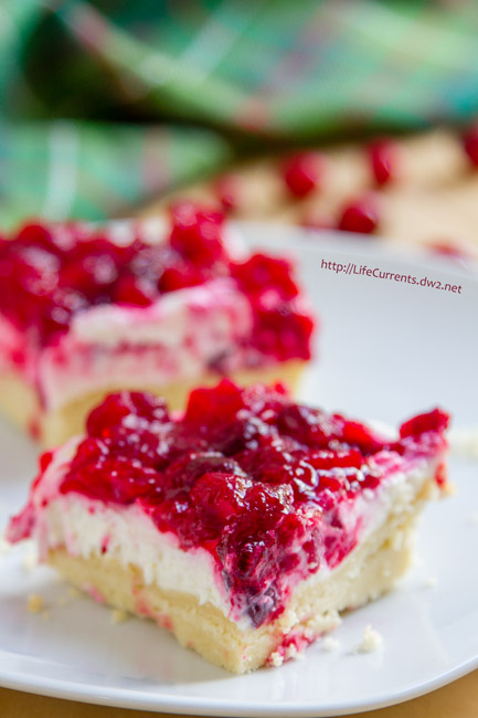 Cranberry Cheesecake Dream Bars with an Almond Shortbread Crust