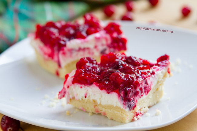 two slices of dream bars on a plate.