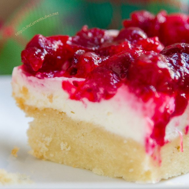 Cranberry Cheesecake Dream Bars with an Almond Shortbread Crust