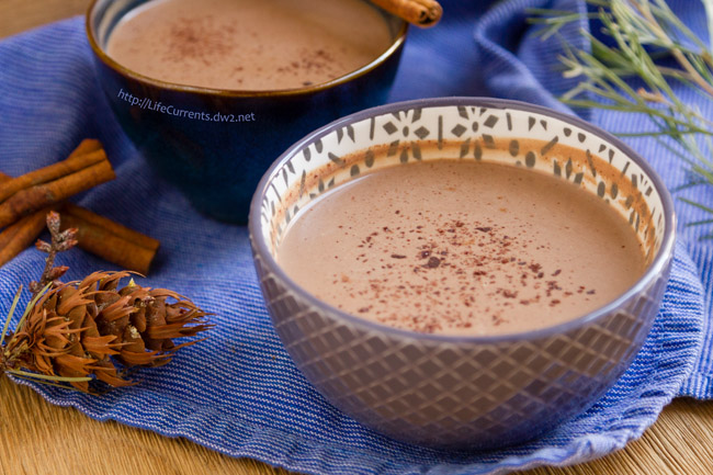 Two cups of hot cocoa.