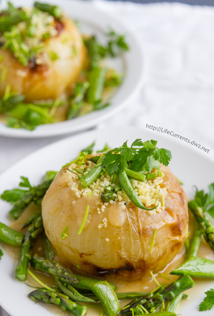 Roasted Sweet Onions with Couscous and Veggies {a tribute to Charlie Trotter}